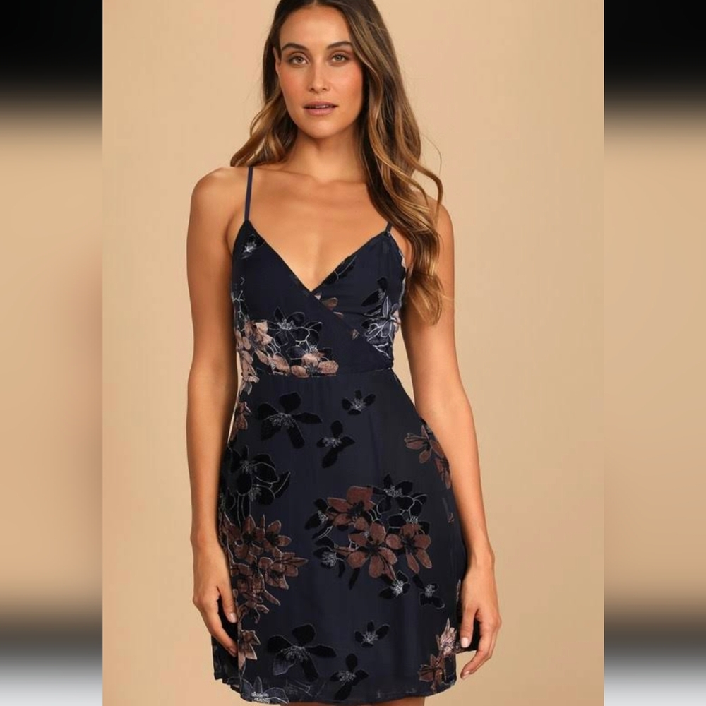 Lulu's Navy Velvet Dress, Size XL